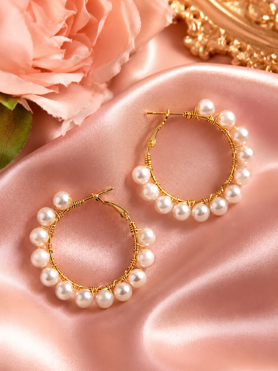 18 Karats Gold Hand Wired Pearl Hoops